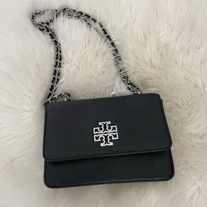 Tory Burch Britten Small Adjustable Shoulder Bag Black/Silver Hardware